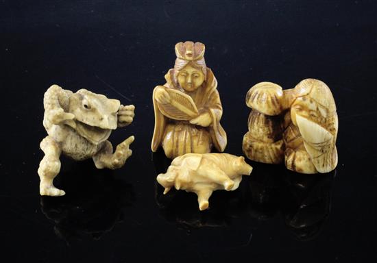 Four Japanese ivory or bone figures, late 19th / early 20th century, 3.1cm - 3.7cm